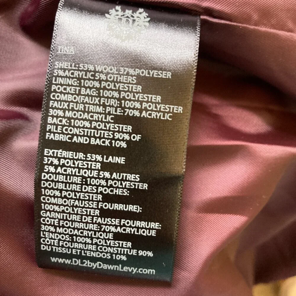 Dawn Levy Coat, Beautiful, Wool Blend with removable Faux Fur hood,  Size M - Picture 12 of 14